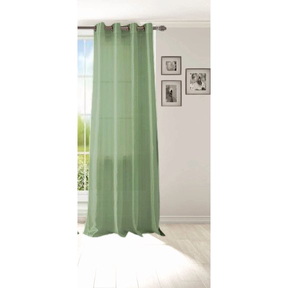 Gorgeous Home Linen 1 Panel Myra Sage Green Semi-Sheer Faux Silk Antique Grommets Window Curtain 108in Extra Long
