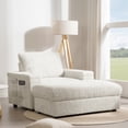 thumbnail image 2 of 42" Chaise Lounge Chair with Storage Ottoman, Oversized Chaise Single Sofa Chair with Armrests, Cup Holders, Comfy Upholstered Sleeper Couch for Living Room, Bedroom, Beige, 2 of 9