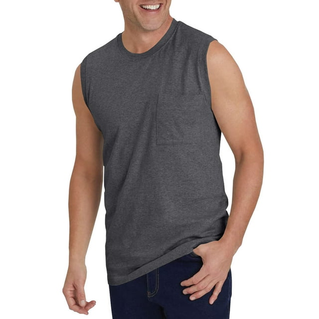 Remikst Men's Sleeveless Muscle Tank Top with Pocket Solid Crewneck ...