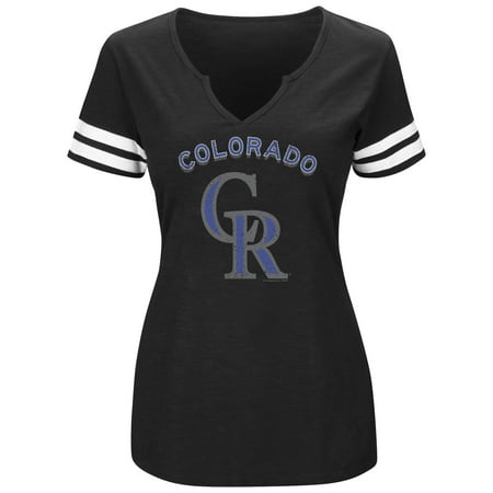 - Women's Majestic Black/White Colorado Rockies Decisive Moment V-Notch T-Shirt