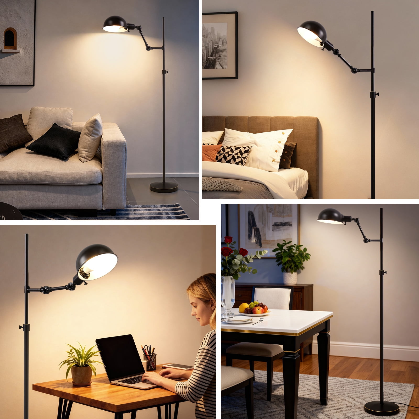 natyswan 59.5-inch Modern Floor Lamp with Rotary Switch, 60W Equivalent A19 LED Bulb Included, Metal Standing Light for Living Room & Bedroom