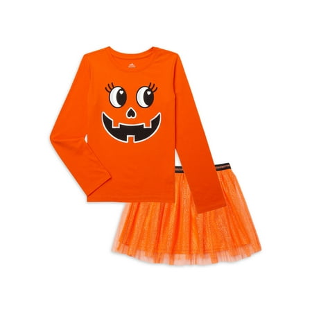Halloween Girls Graphic Top and Tutu Skirt Outfit Set, 2-Piece, Sizes 4-18