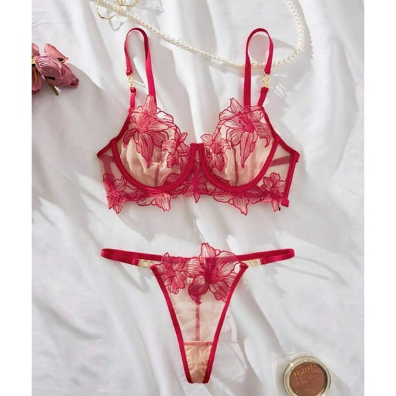Red Lingerie Set Embroidered