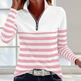 thumbnail image 2 of Womens Quarter Zip Sweatshirt Soft Stretch Striped Pullover Long Sleeve Stand Collar Golf Shirts Colorblock Workout Top for Fall Daily Wear, Pink, XXL, 2 of 6