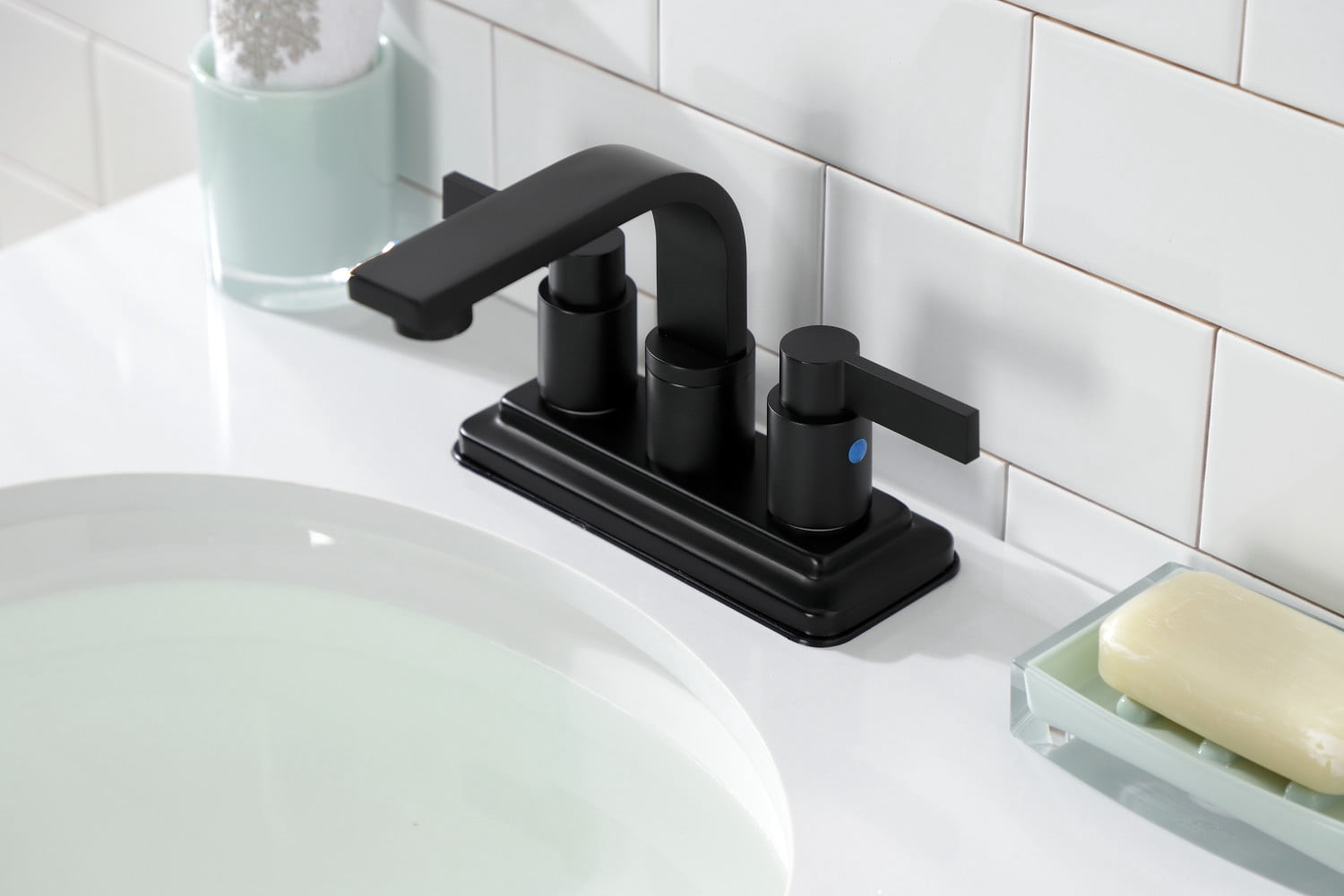 Kingston Brass KB8460NDL NuvoFusion 4 in. Centerset Bathroom Faucet with Push Pop-Up, Matte Black