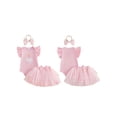 thumbnail image 2 of Aojekbee Baby Girl First Birthday Outfit Cupcake Embroidered Flying Sleeve Romper Tulle Skirt and Bow Headband 3 Piece Set, 2 of 9