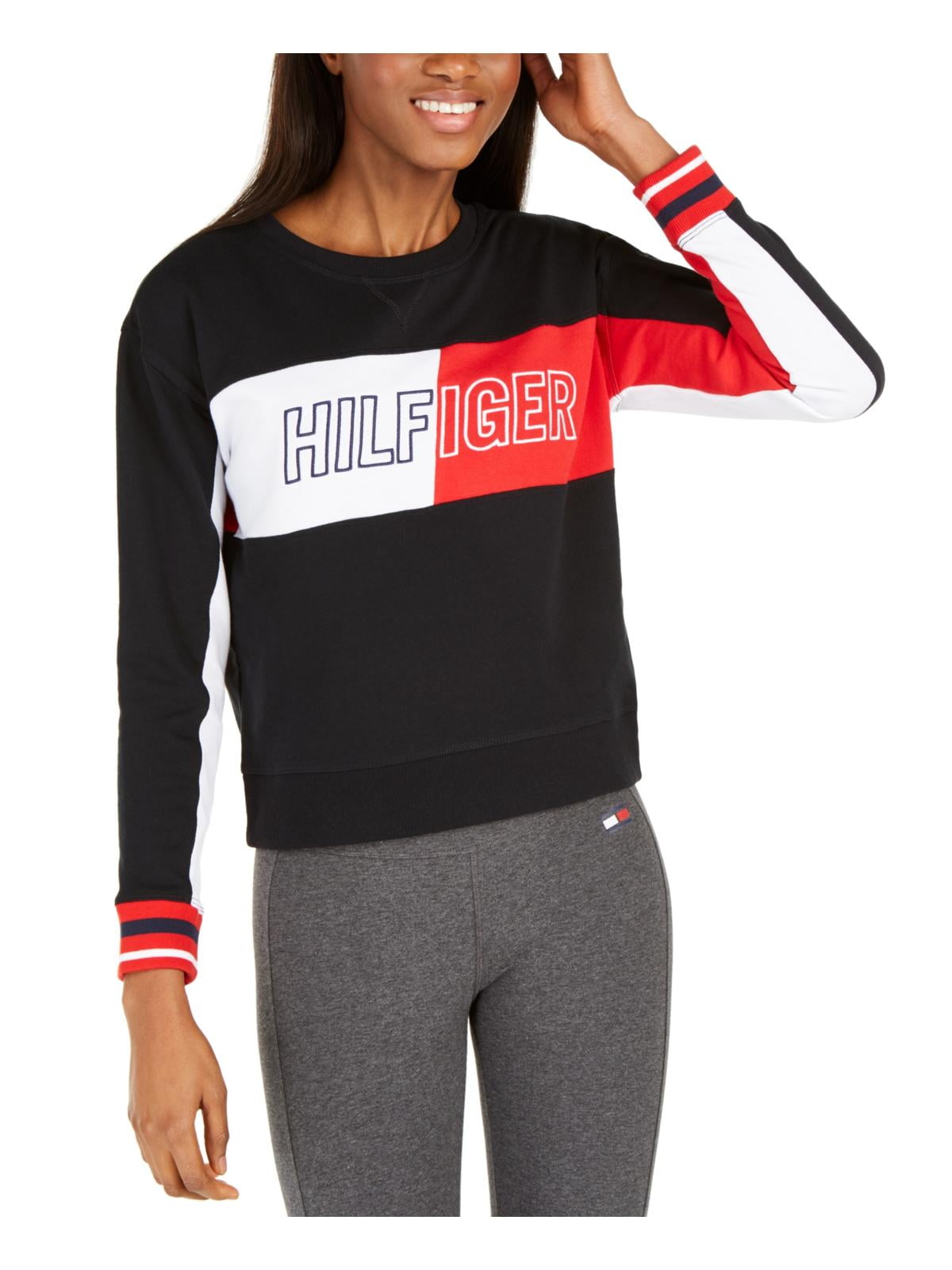 hoek Kraan Vlek Tommy Hilfiger Sport Womens Fitness Workout Sweatshirt Black L - Walmart.com