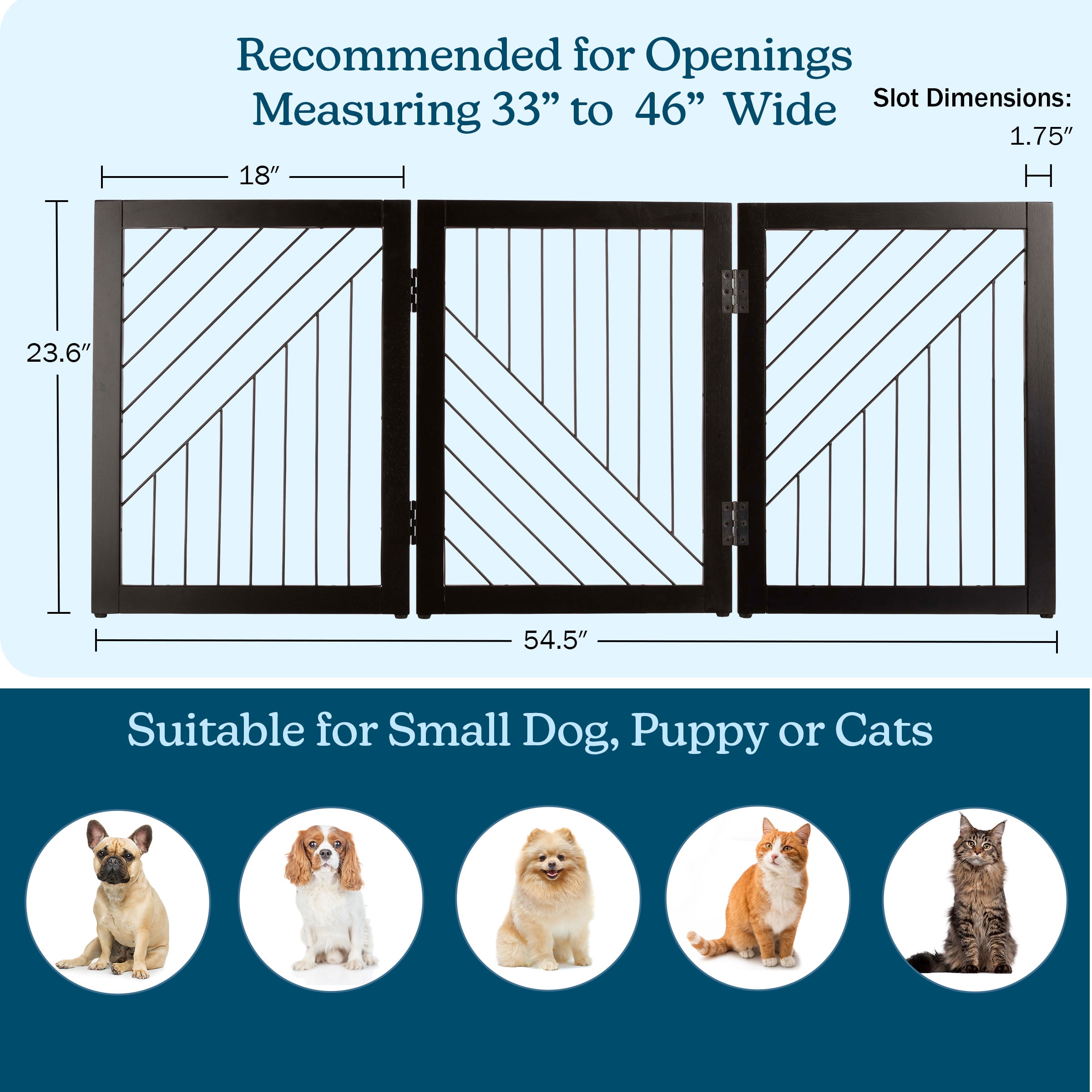 PETMAKER 3-Panel 24-Inch Freestanding Foldable Pet Gate for Stairs (Black)