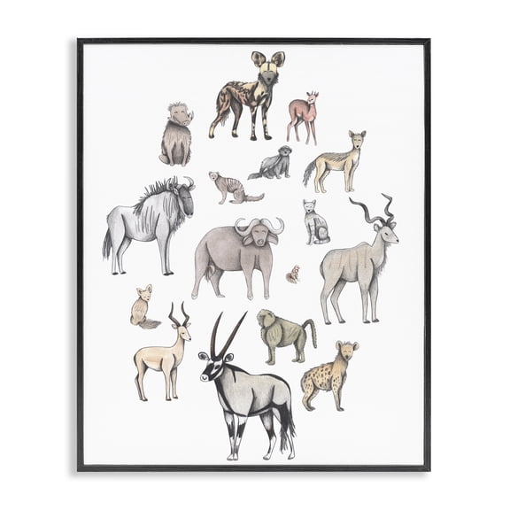 Simple Africa Animals Black Framed Giclee Art, design by Cecilia Battaini