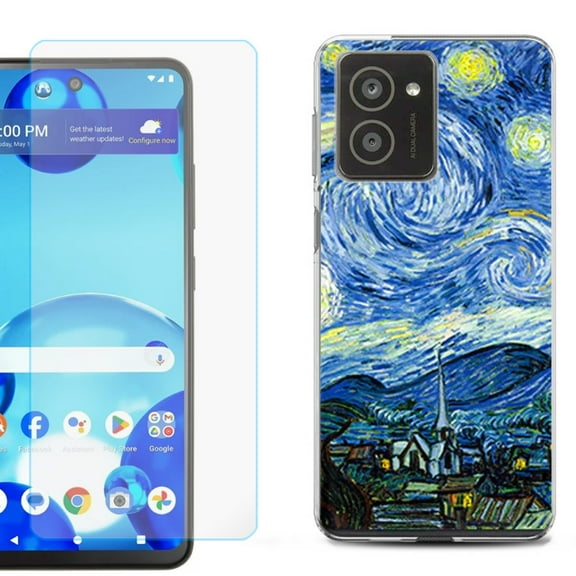 For HMD Vibe Shockproof Phone Case Cover with Tempered Glass Screen Protector, by OneToughShield - Starry Night Paris