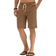 thumbnail image 3 of JWD Men’s Linen Shorts Casual Drawstring Summer Beach Shorts US Large Dark Khaki, 3 of 5