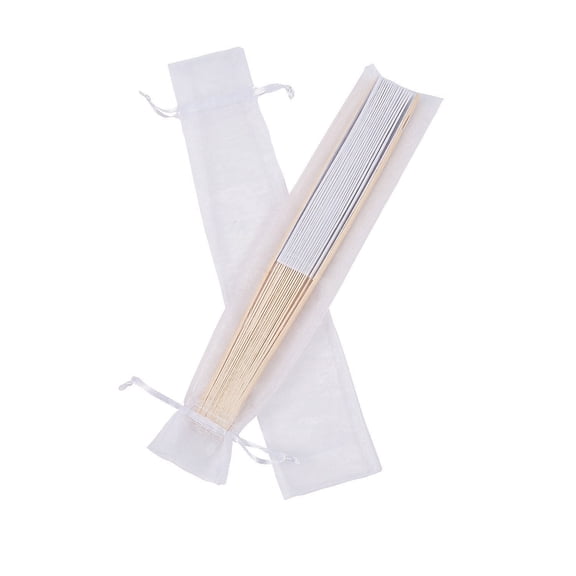 White Hand Fan Organza Bags - Party Supplies - 12 Pieces