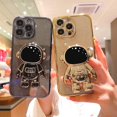 thumbnail image 3 of Electroplated for iPhone 14 Pro Max Case for Women Girls Astronaut Hidden Stand Case with Camera Protection Foldable Astronaut Kickstand Phone Case Glitter Soft Protective Case (Gold), 3 of 6