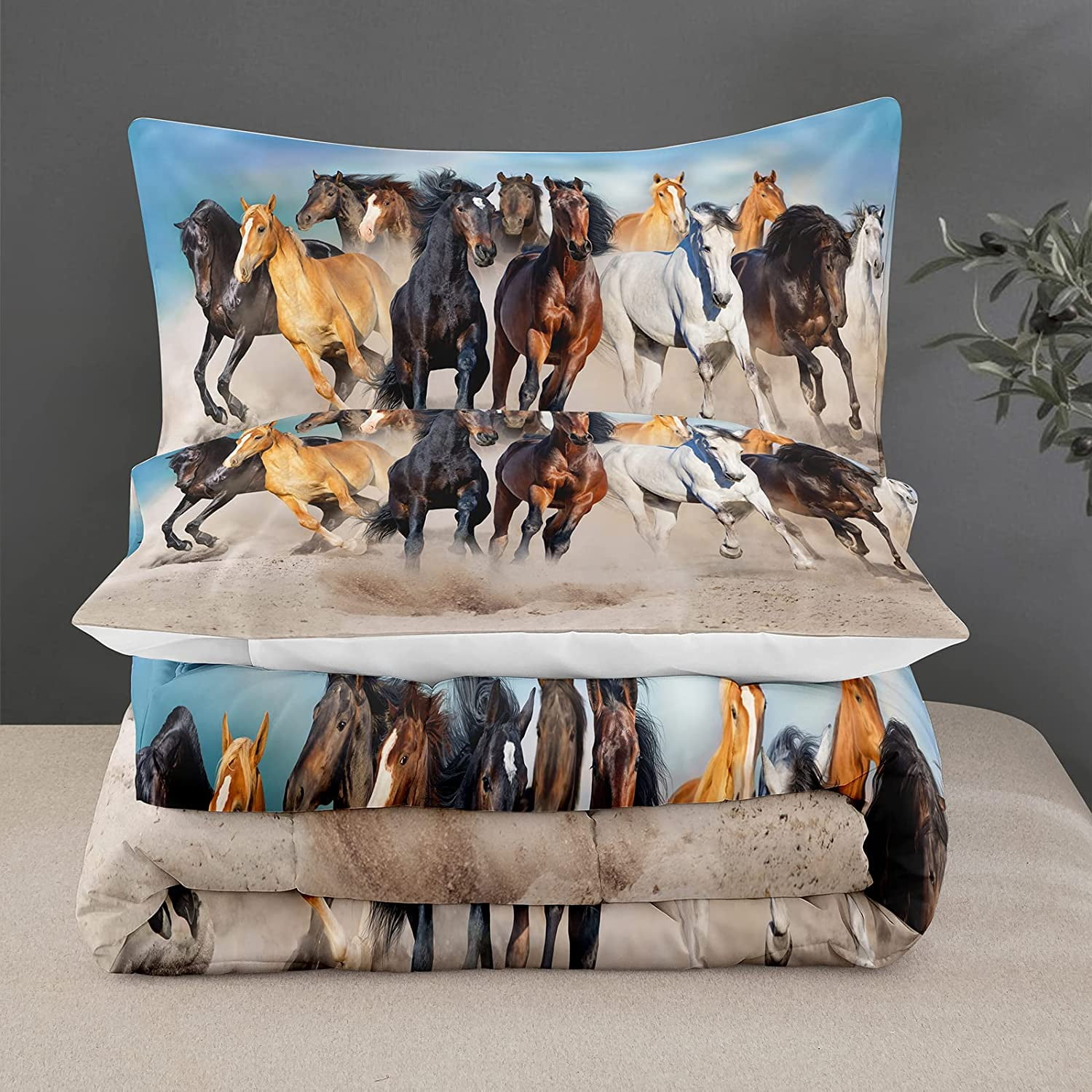 KESHENGDA Horses Comforter Set Full for Girls Boys Kids Grass Horse