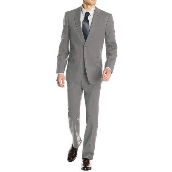 Mens Ticket Pocket 2-piece Gray Wool Modern Fit Suit DTI