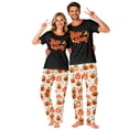 thumbnail image 7 of Family Halloween Pajamas Matching Sets, Black Halloween Art Letter Graphic Soft Short Sleeve Top and Off‑White Pumpkin Print Long Pants, 2 Piece Holiday Sleepwear Halloween Family Pjs Set, 7 of 7