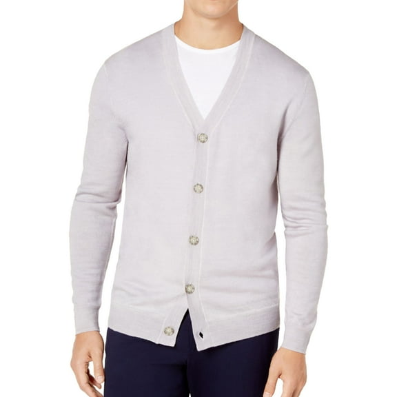 Club Room Mens Wool Knit Cardigan Sweater, Grey, X-Large