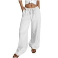thumbnail image 2 of absuyy Women's Wide Leg Summer Pants Elastic High Waisted Boho Beach Pants Pleated Casual Trousers with Pockets White M, 2 of 8
