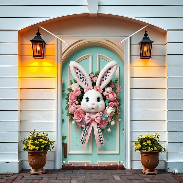 Clearance Sale - Happy Easter Door Cover Easter Bunny Door Banner Decorations Spring Easter Cross Door Cover Easter Egg Rabbit Door Cover Hanging Easter Banner for Front Door Easter Hanging Decor
