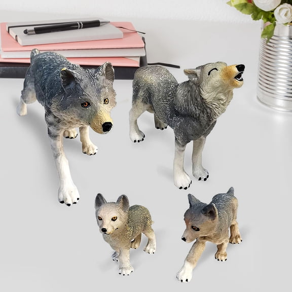 Hevirgo Pups Wolf Figurines Smell-less Eco-friendly Preschool Educational Different Postures Wolf Family Figures for Home