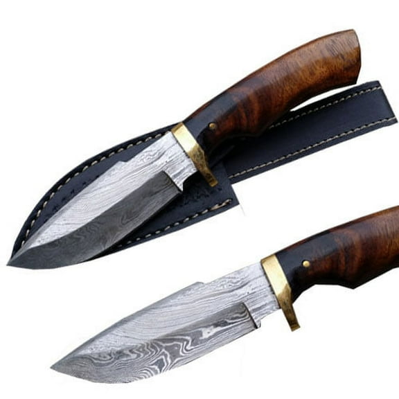 Custom Made Damascus Hunting Knife w/ Pakka-Wood Handle