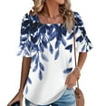 thumbnail image 2 of MIUOWANP Womens Summer Casual Printed Tops Women's Fashion Summer Printed Short Sleeve Square Neck Loose Blouses Blue XL, 2 of 5