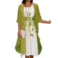 thumbnail image 2 of WTXUE Plus Size Dresses, Sun Dress Sleeveless Jacket Dress Shawl Neck, Belted Half Sleeve Chiffon Shawl Cardigan Floral Pleated Dress Vestidos Mid-Length Women's Plus, Green Size M, 2 of 6