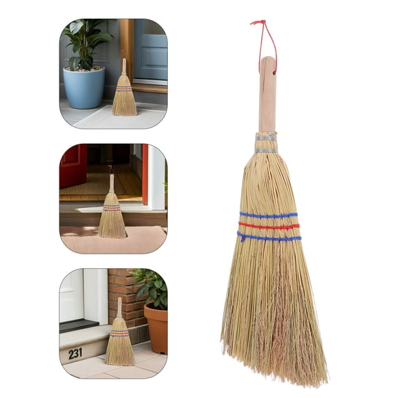 HONMEET Outdoor Floor Broom with Natural Straw Bristles and Wood Handle for Effective Cleaning