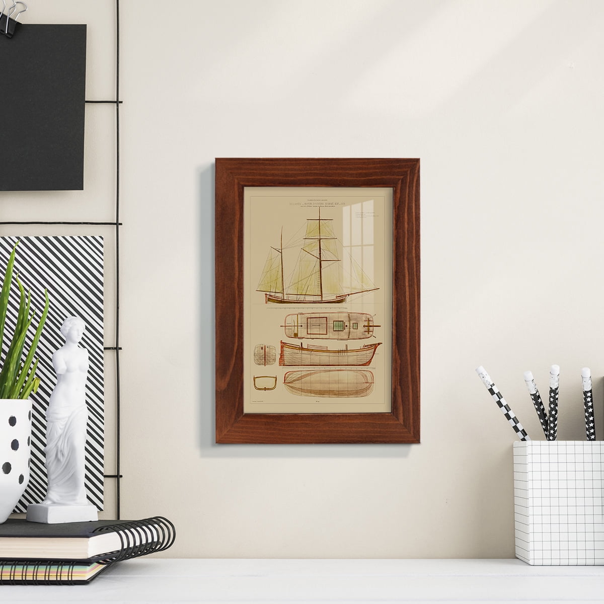 Antique Ship Plan IV -Framed Print w/glass-Chestnut