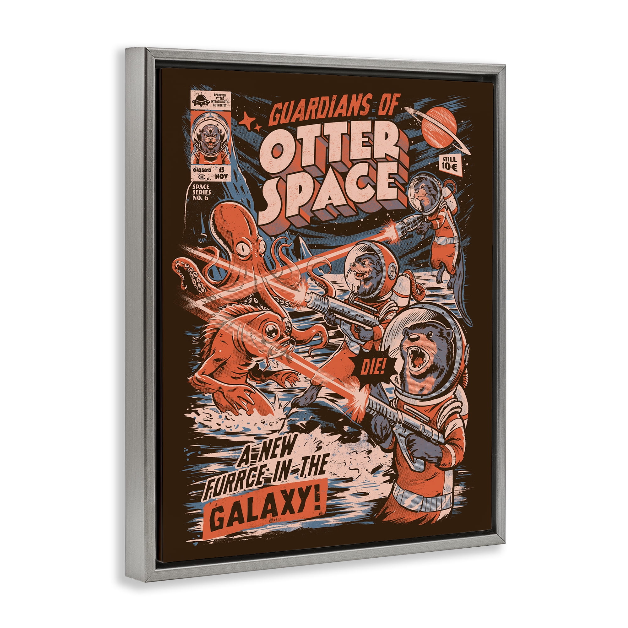 Stupell Industries Guardians Of Otter Space Retro Gray Framed Floater Canvas Wall Art, design by EduEly Designs