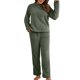 thumbnail image 4 of Conjunto de jersey de felpa de invierno para mujer: top de manga larga y pantalones de 2 piezas, pijama de punto de color liso (tallas asiáticas), 4 of 7