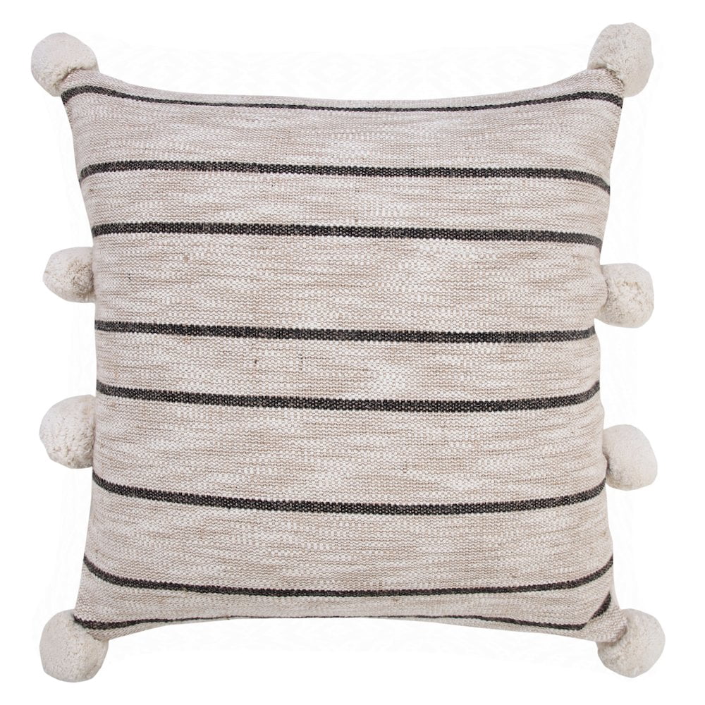 Ox Bay 20" x 20" Hand-Woven Tan/ Black Stripe Jute Cotton Blend Pillow Cover