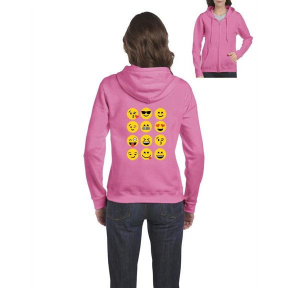 Womens Emoji Group Full-Zip Hooded Sweatshirt