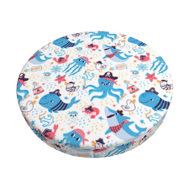 Disketp Cute Shark Funda Redonda para Taburete, Funda de Cojín para Silla de Bar Suave y Elástica-12 inch