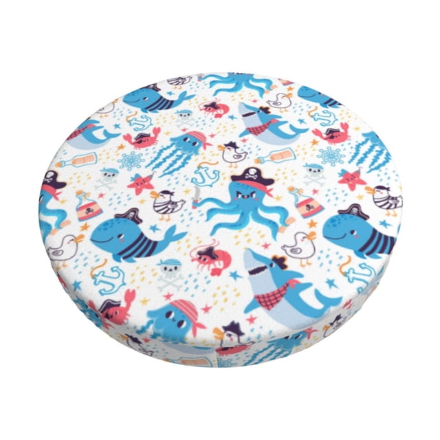 Disketp Cute Shark Funda Redonda para Taburete, Funda de Cojín para Silla de Bar Suave y Elástica-14 inch