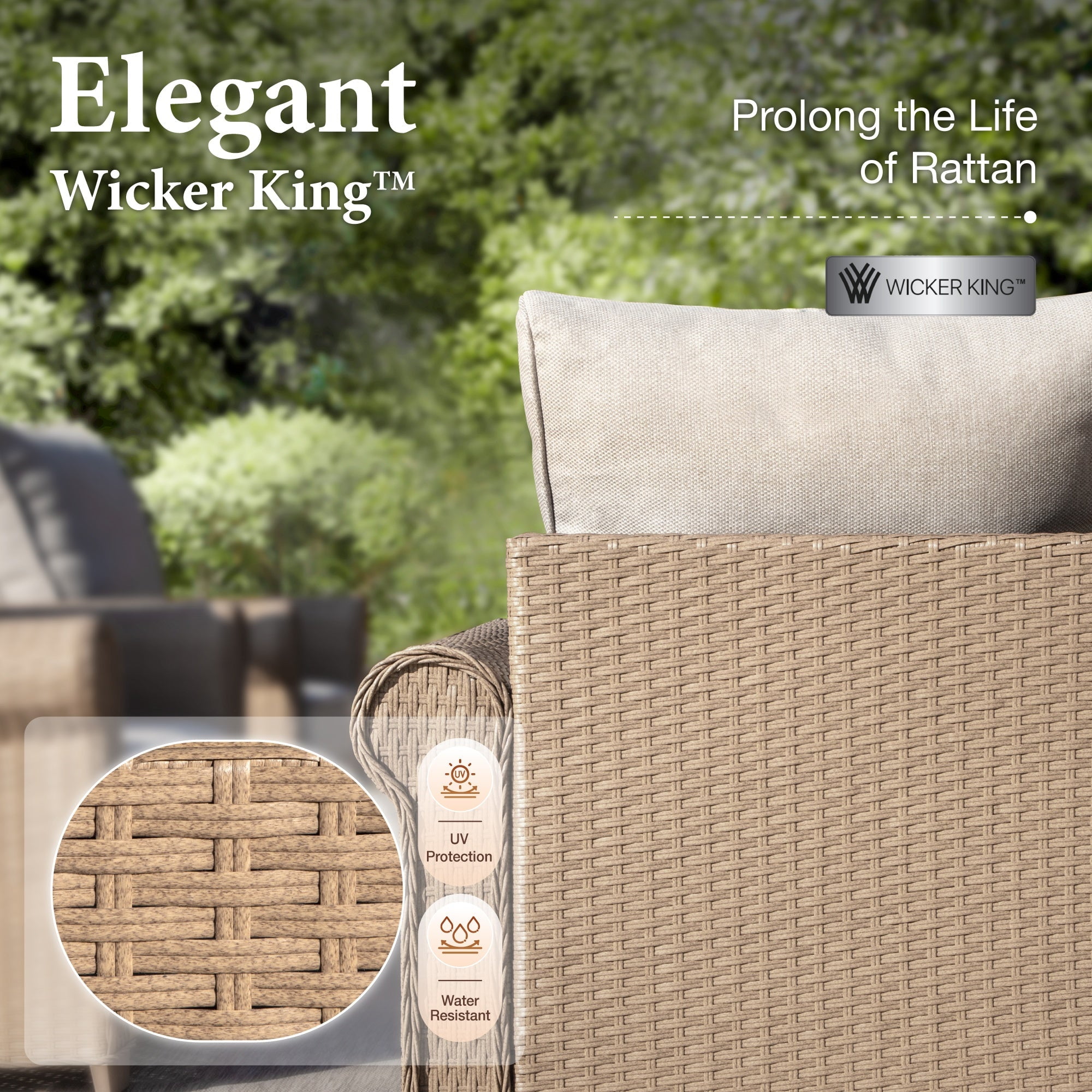 MF Studio 5-Piece Wicker Outdoor Conversation Set, 7-Seat Rattan Outdoor Furniture Set, Patio Furniture Set with 2 Ottomans, Beige