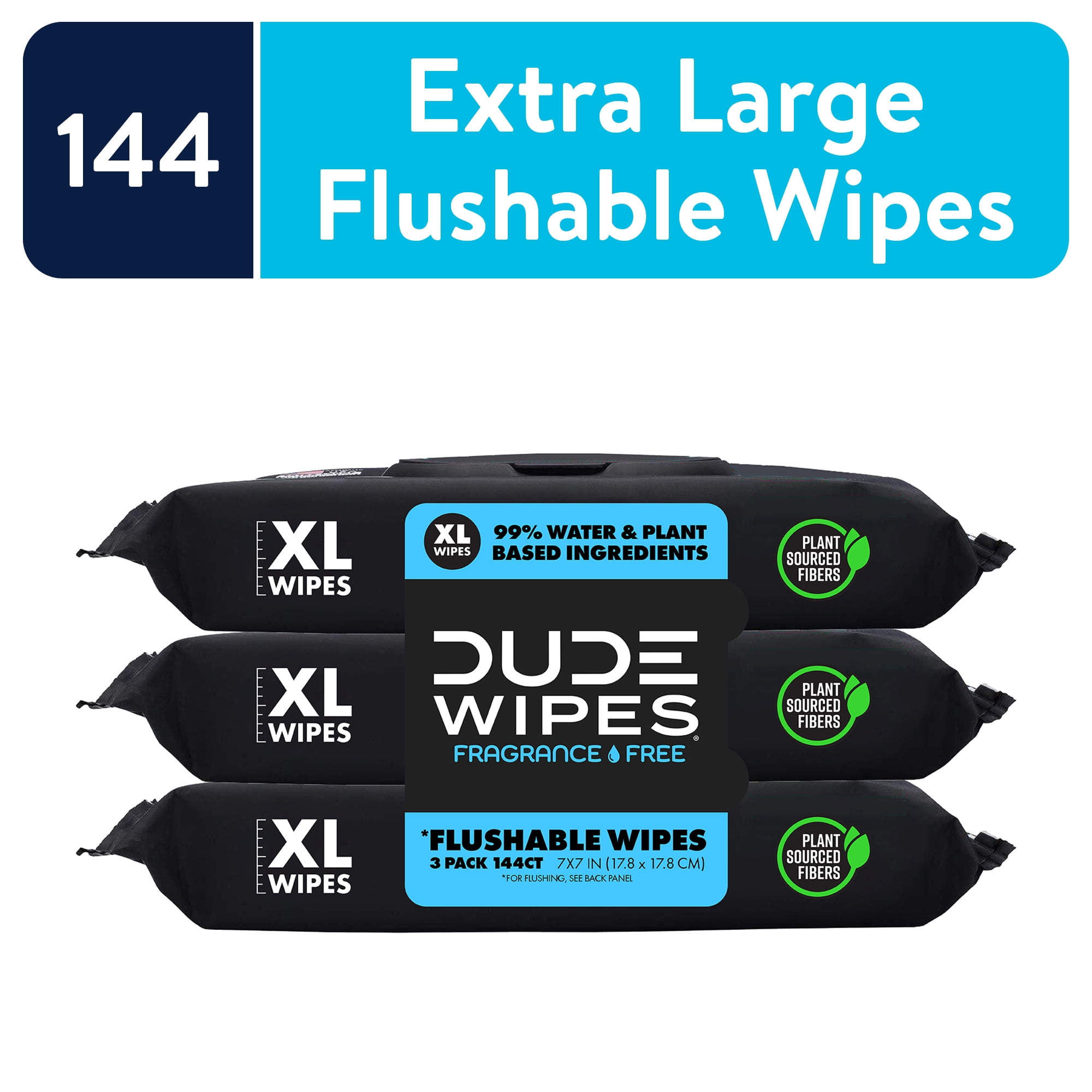 DUDE Wipes Flushable Wipes XL Wet Wipes for At Home Use Unscented 48 Count 3 Pack