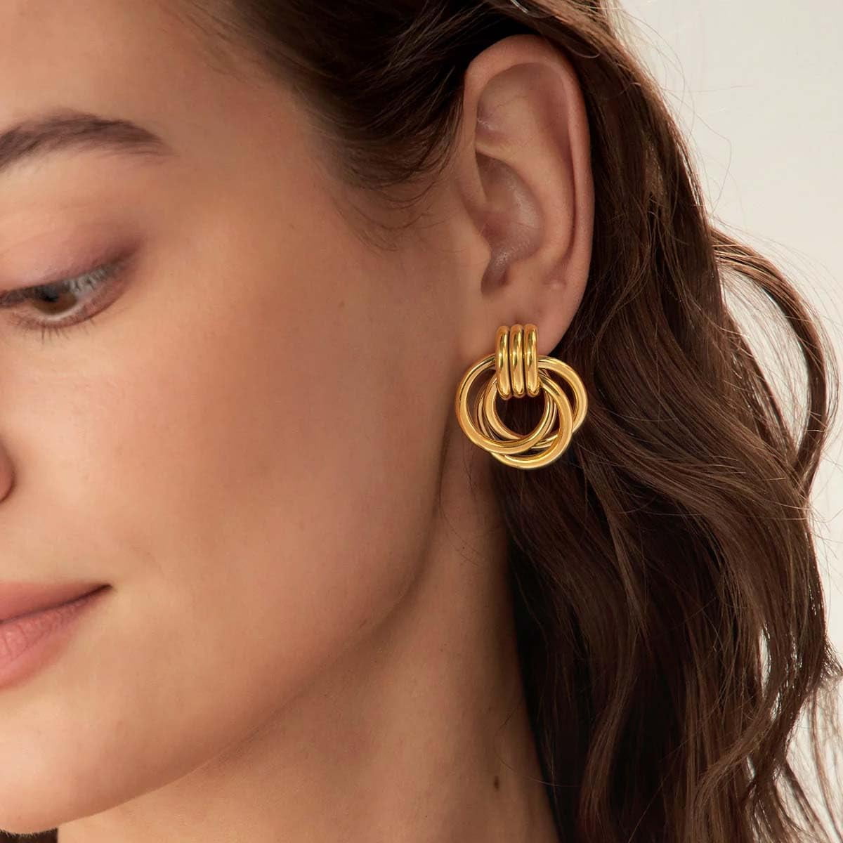 Gold Earrings for Women, Waterproof High-Grade Stainless Steel Non-Allergenic Non-Tarnish Chunky Statement Earrings, Bold Layered Design Jewellery for Daily and Occasion Wear[g372]