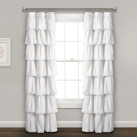 Lush Decor Lace Ruffle Ruffle with Lace 84" x 52" Textured White 3" Rod Pocket Single Window Panel
