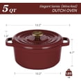 thumbnail image 3 of Overmont Enameled Cast Iron Dutch Oven - 5QT Pot with Lid Cookbook & Cotton Potholders - Heavy-Duty Cookware for Braising, Stews, Roasting, Bread Baking burgundy, 3 of 9