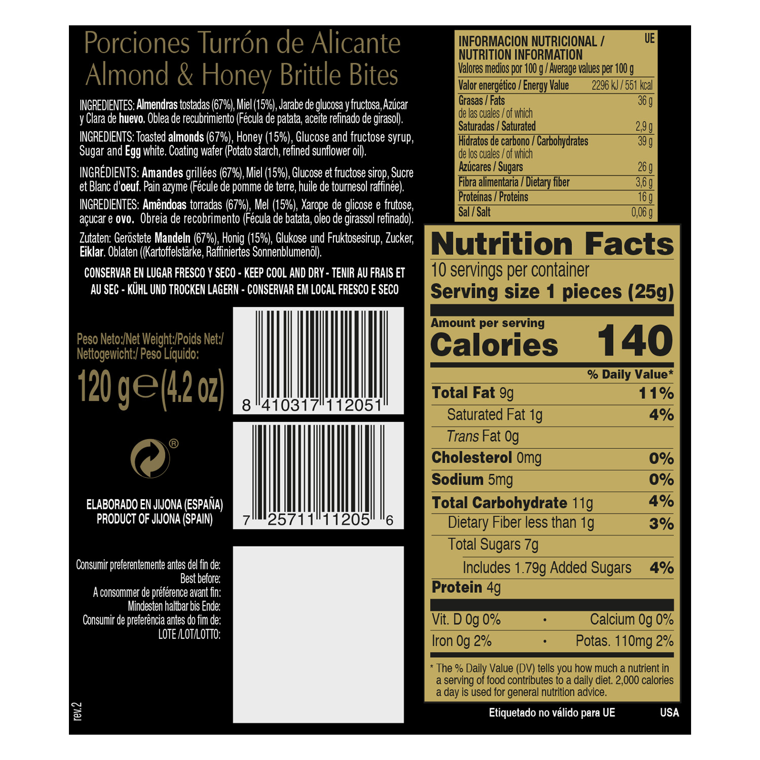 Buy 1880 Almond & Honey brittle bites 100 Spanish (Porciones Turron de