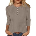 thumbnail image 3 of WMTBSRSW Women 3/4 Sleeve Henley Shirts Ribbed Knit V Neck Sweaters Regular Fit Tunic Tops 2025 Dressy Casual Business Blouses, 3 of 6