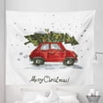 thumbnail image 1 of Christmas Tapestry, Retro Style Car Xmas Tree Vintage Family Style Illustration Snowy Winter Art, Fabric Wall Hanging Decor for Bedroom Living Room Dorm, 5 Sizes, Green Vermilion, by Ambesonne, 1 of 1