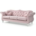 thumbnail image 2 of Maykoosh French Country Velvet Upholstry Fabric Button Tufted Living Room Sectional Sofa in Rutched Arm Style - 35"D x 82"W x 34"H-Color:Pink, 2 of 5
