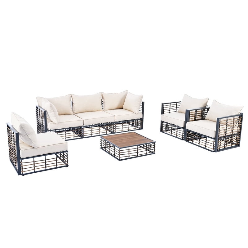 7-Piece Patio Furniture Set with Coffee Table, All-Weather Outdoor Sectional Sofa Set with Thick Cushions, Minimalist Garden Conversation Set for Backyard