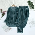 thumbnail image 2 of DuoJiaJ Women's Winter Warm Outfits Gold Velvet Long Sleeve Shirt Trousers Pajama Sets Women's Pajamas Sets Green, 2 of 2