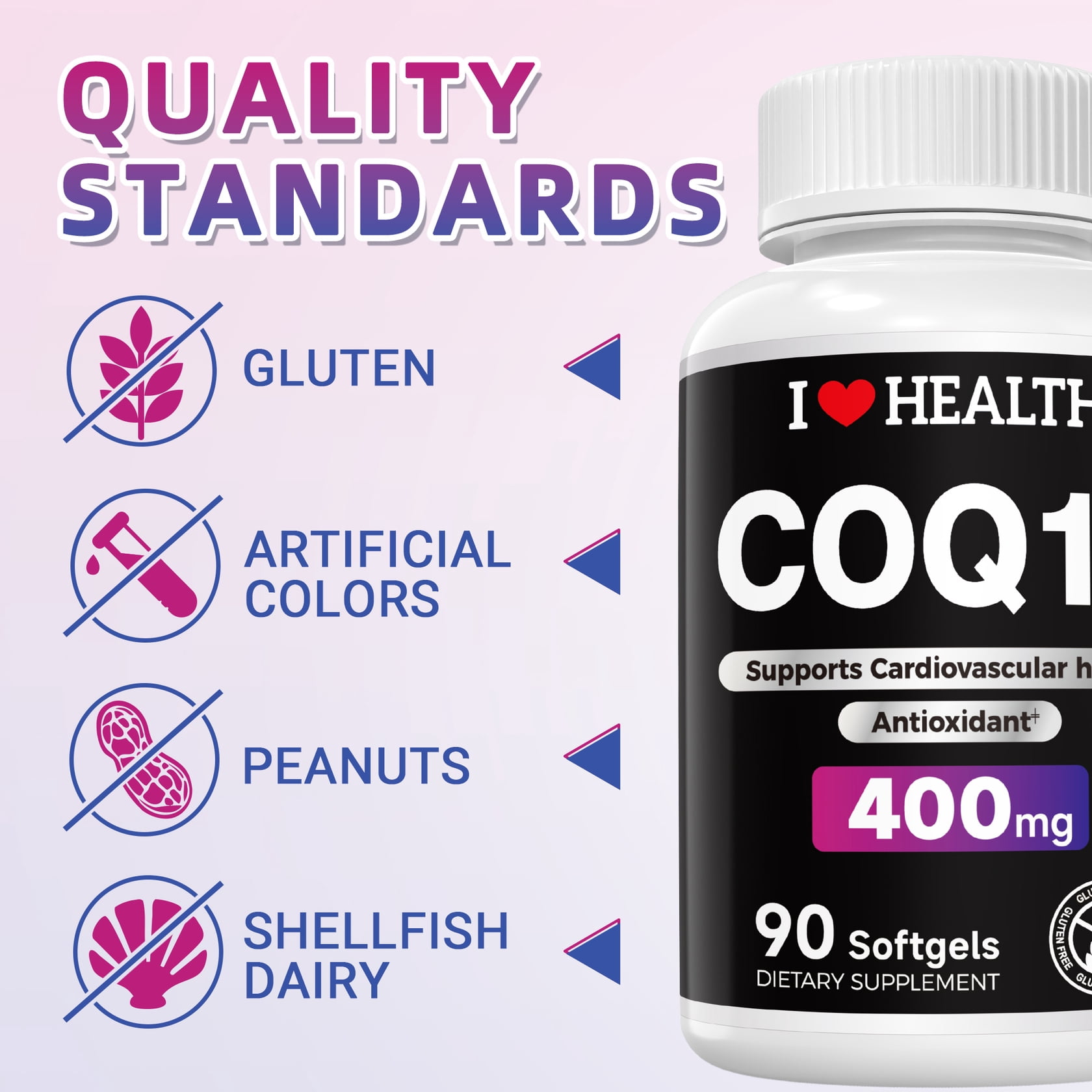2 Pack CoQ10 400mg Supplements, Supports Cardiovascular Health & Antioxidant，180 Softgels，Made in USA