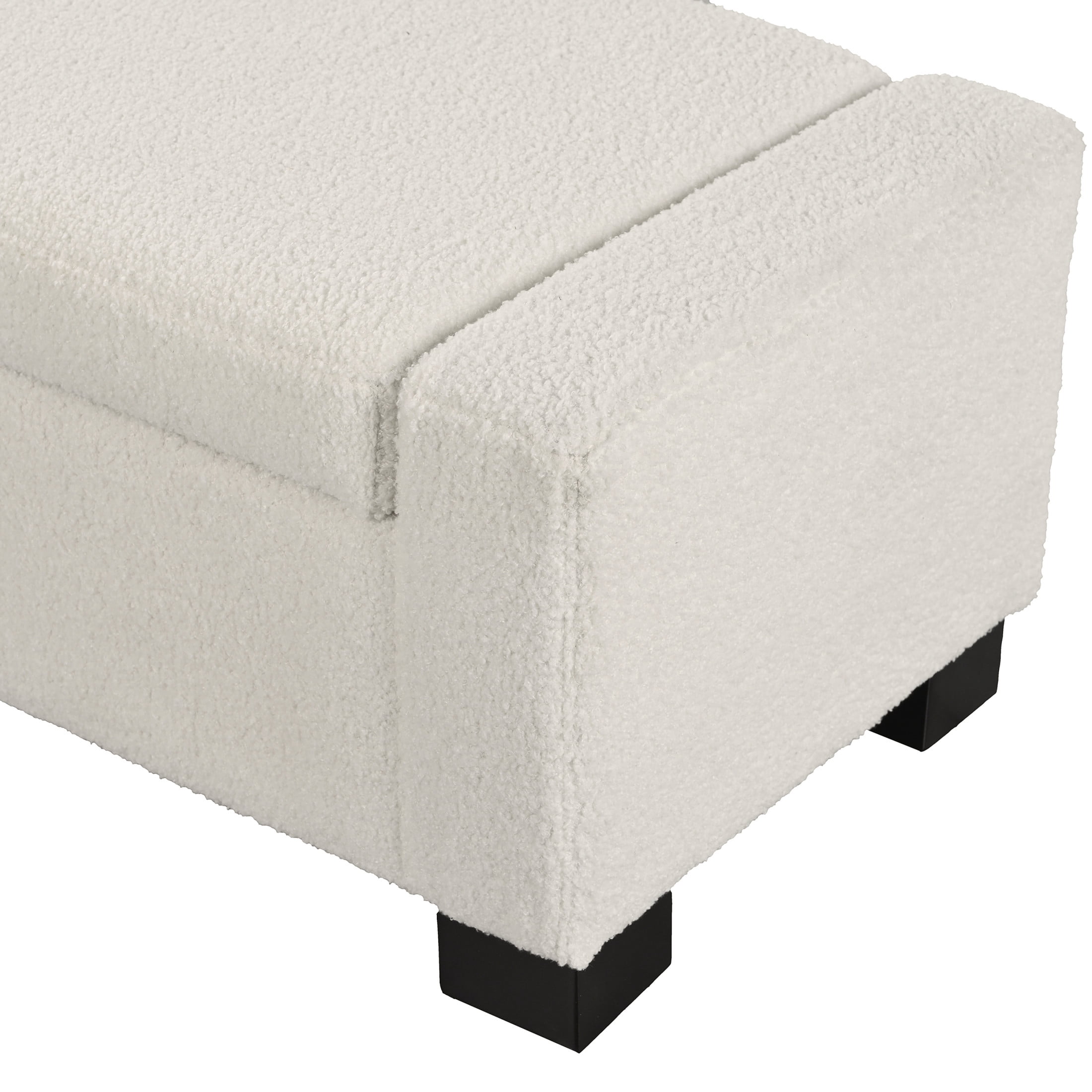 Christopher Knight Home Luxury Boucle Upholstered Storage Ottoman, Solid Wood Legs, Flip-Top Lid, White