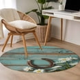 thumbnail image 4 of Round Rugs 3 Ft, Daisy Flower Non Slip Area Rugs for Kitchen Bedroom Entryway, Vintage Horseshoes Farmhouse Wooden Grain Teal Washable Carpet Runner Rug Floor Mats for Bedroom Home Decor, 4 of 8