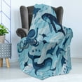 thumbnail image 4 of Shark Soft Flannel Fleece Throw Blanket, Inhabitants of Ocean Mammals Whales Dolphins Octopus Jellyfish Starfish Waves Image, Cozy Plush for Indoor and Outdoor Use, 50" x 70", Blue, by Ambesonne, 4 of 5